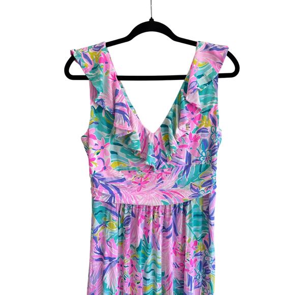 Lilly Pulitzer Mirella Maxi Dress It Was All A Dream Print Ruffle V Neck Large - Picture 4 of 11